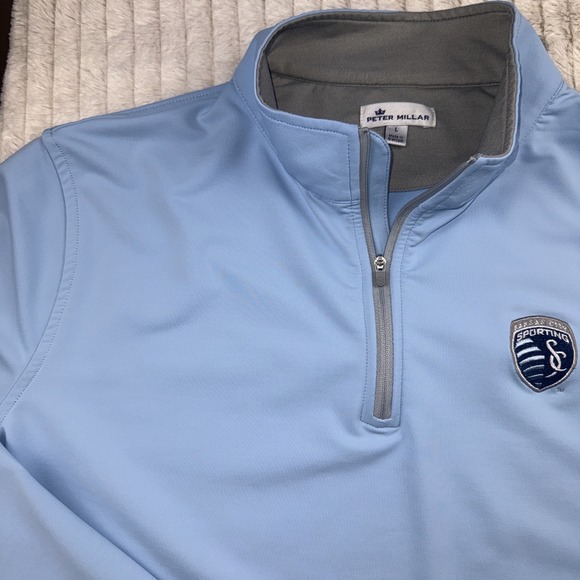 Peter Millar Crown Sport 1/4 Zip Performance Golf Pullover Blue MLS Sporting KC - Picture 3 of 11